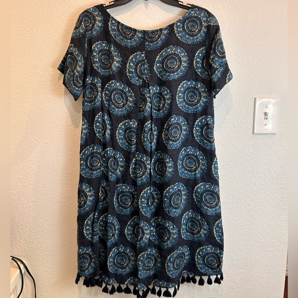 Roller rabbit blue medallion printed gypsy boho tassel linen lagen relaxed dress - Picture 9 of 9